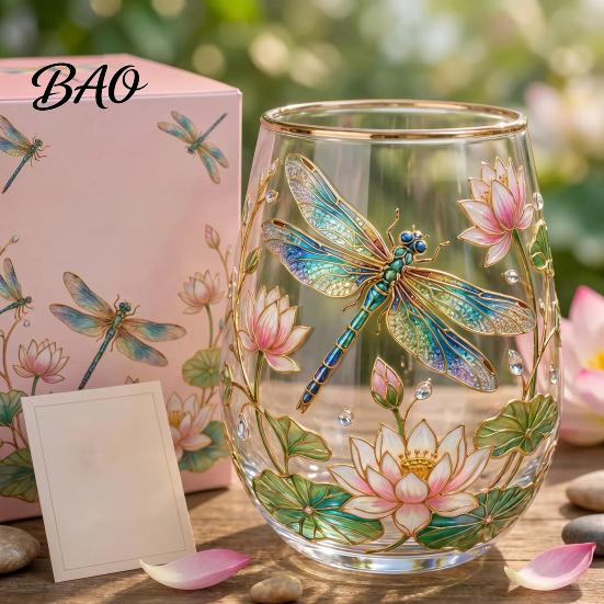 Hot And Cold Drink Cup Hummingbird Morning Glass Cup, 18oz Floral Garden Tea for Wine Without Stem Coffee Juice Wine, Hand Painted Art Decor Gift Mom