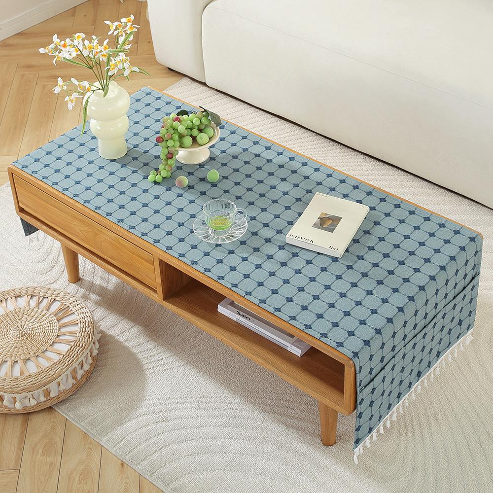 Rectangle Tablecloth Coffee Table Mat Table Mat Fabric Embroidery Jacquard Tassel Household Dust Cover