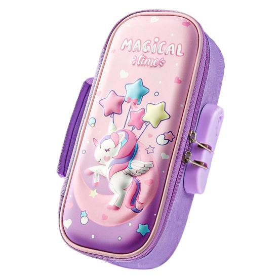 Сумка-карандаш, двухслойная 3D-печать, гладкая двойная молния, дизайн с паролем, милый узор кролика, компактная коробка для канцелярских принадлежностей с ручкой, ежедневное использование