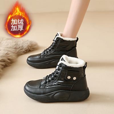 CRLAYDK Женская Мода Теплые Зимние Ботинки на Шнуровке Снежные Ботинки Уличные Ботильоны Кожаные Водонепроницаемые Кроссовки для Дам Ботильоны