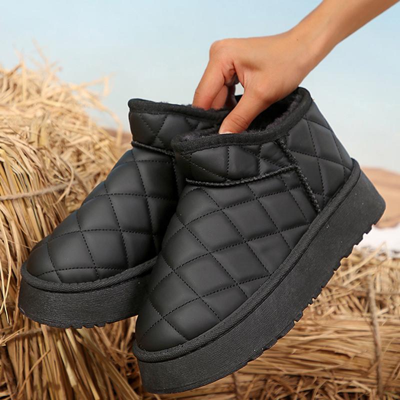 Зимние водонепроницаемые ботинки на платформе для снега для женщин 2024 года, нескользящие толстые плюшевые ботильоны для женщин, удобные ботинки с толстой подошвой и хлопковой подкладкой