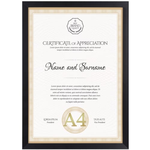 Serwrsw Lightweight A4 Certificate Frame, Photo Frame, Poster Frame, 29.7x21cm, for Certificates, Photos, and Posters, Black