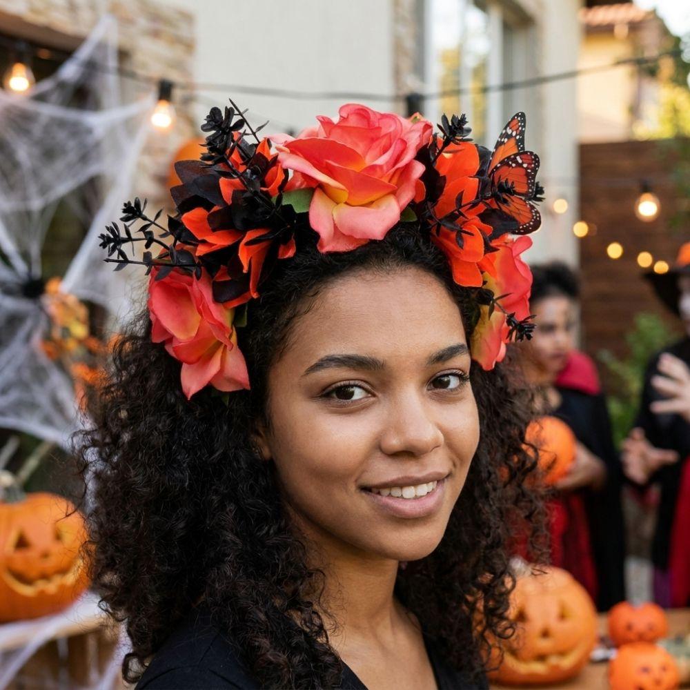 Gothic Artificial Flower Headband Realistic Costume Floral Head Wear Halloween Party