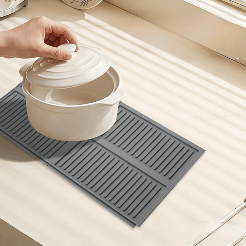 2 Piece Silicone Counter Top Drying Mat Non-Slip Insulated Mat Dish Draining Mat Pot