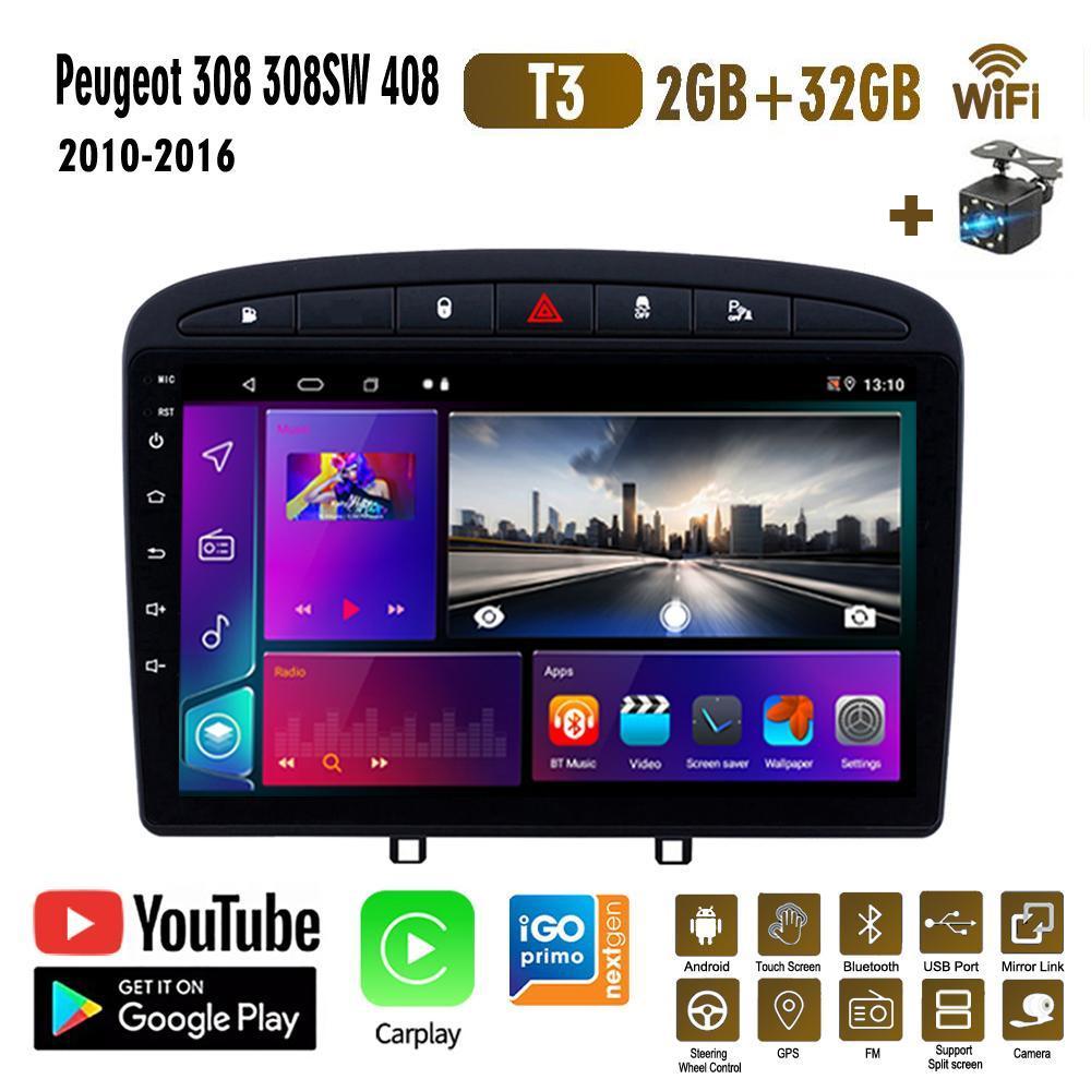 9-дюймовый Android для Peugeot 408 для Peugeot 308 308SW 2010-2016 автомобильный радиоприемник Carplay мультимедийный видеоплеер GPS-навигация WIFI 2 + 32 ГБ