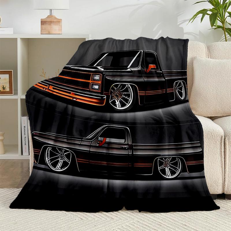 1PC Thunder Truck Journey Flannel Blanket Gift, Suitable for Both Men And Women, Soft Ideal for Beds And Sofa, Birthday Or Christmas Gift