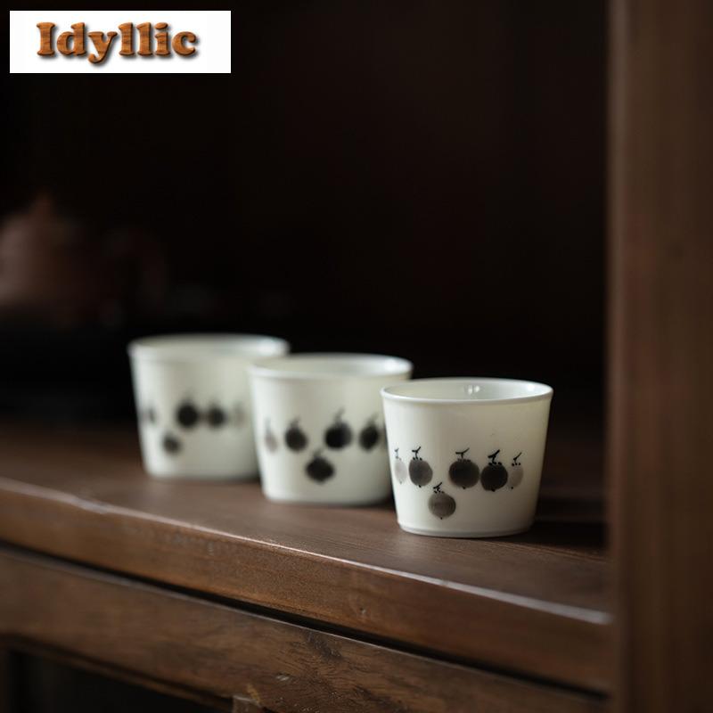 Ручная роспись Бамбук Хурма Прямая Трубка Чашка для чая Ретро Чаша для чая Кувшин Чашка для дегустации чая Ароматная чашка Цзяньчжань Мастер-чашки Кафе Ремесло
