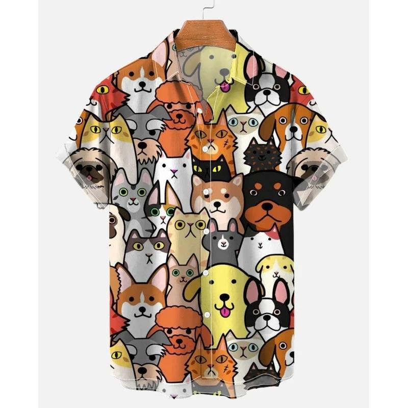 Мужская рубашка с анималистичным узором и лацканами, напечатанная на 3D-принте, для мужчин и женщин, повседневная мода, рубашки с короткими рукавами, топы на пуговицах, свободные, унисекс, одежда