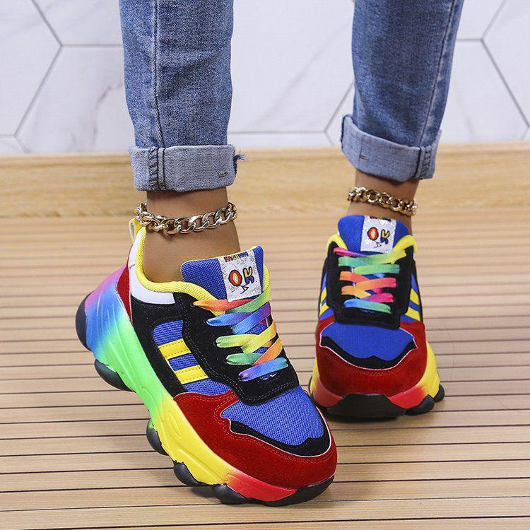 Plus Size Women's Dad Sneakers, Thick Sole, Height-Increasing, Rainbow Trendy, Versatile Mesh Running Shoes (Sizes 35-43)