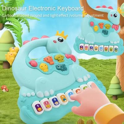 Игрушка-пианино с динозавром для малышей, Пианино-клавиатура с динозавром, светится и издает звуки, Музыкальная игрушка, Раннее развивающее игрушечное пианино для младенцев, Подарок для малыша