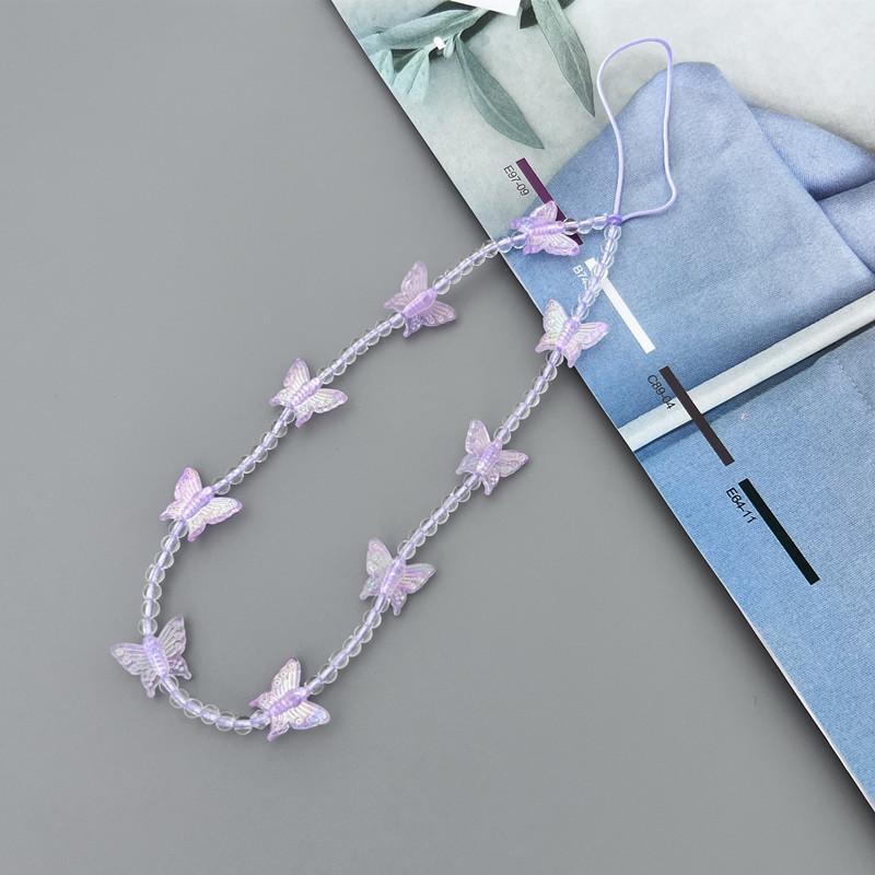 Cute Candy Colors Crystal Clear Chain Butterfly Beaded Mobile Phones Strap Holders Lanyard for IPhone Xiaomi Samsung Accessories