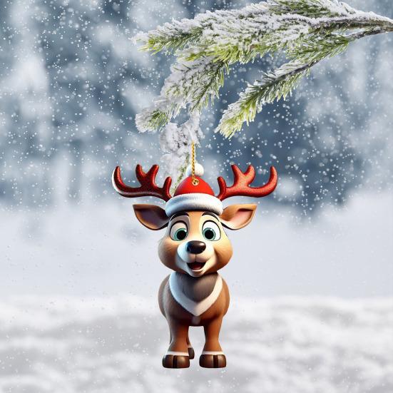 Рождественский олень подвеска акриловый 2D плоский олень подвесное украшение мультяшный Санта олень шапка