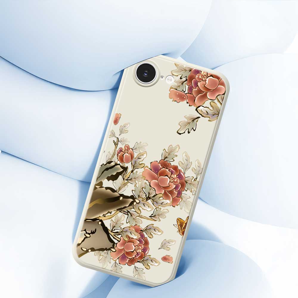 For iPhone 16e Case Red Flowers Pattern Printing Straight Edge TPU Phone Back Cover