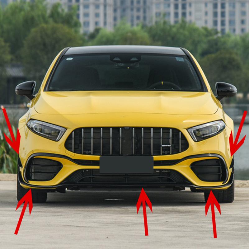 For Mercedes-Benz A-Class W177 A45 AMG 2019-2021 Front Bumper Lip Spoiler Kit Plastic ABS Protective Trim Cover Car Accessories