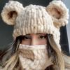 Bear Ears Knitted Hat Adult Thick Mask Integrated Wool Hat