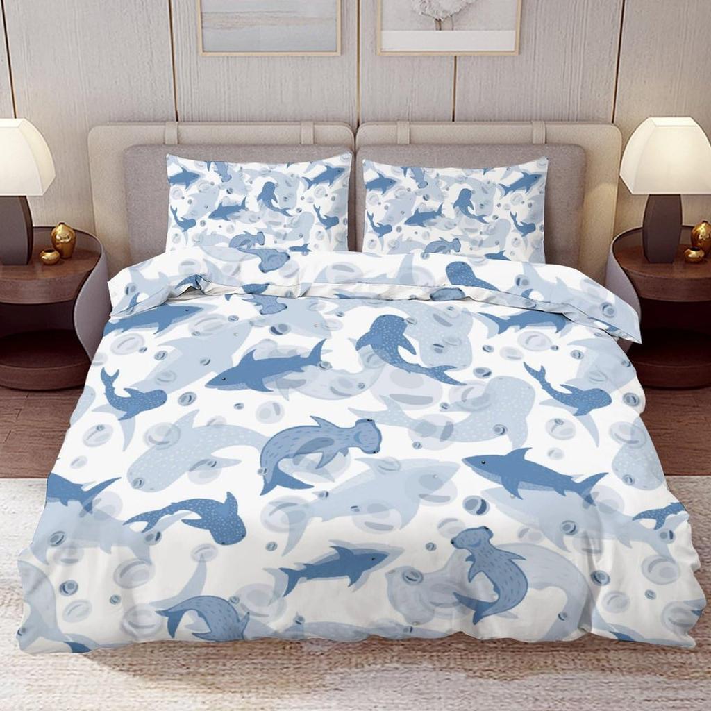 Teens Shark Duvet Cover Ocean Life Pattern Bedding Set for Kids Boys Girls Adult Dolphin Whale Comforter Cover Twin Queen Size