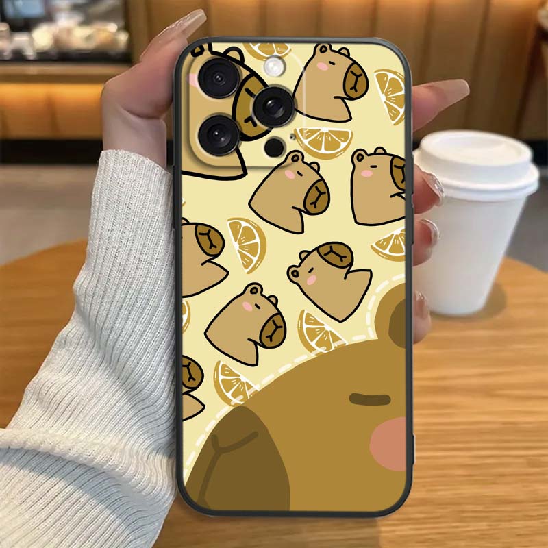 Мультяшная Аниме Капибара Арт Чехол для Телефона Для Apple iPhone 17 16 16E 15 14 13 12 11 Pro Max Plus Черный Мягкий Силикон