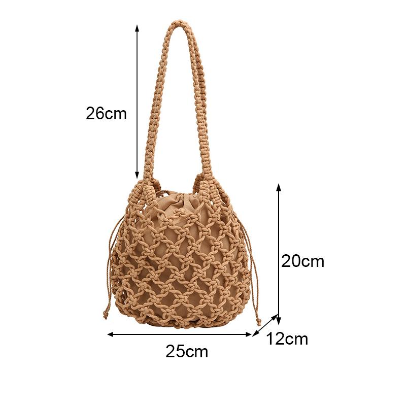 Летняя пляжная сумка для женщин, сетчатая веревочная вязаная сумка-ведро на плечо, сетчатые полые дорожные сумки-шопперы, женские модные сумки