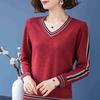 Women's V-Neck Knit Top Spring Autumn & Winter Sweater Loose Versatile Slim-Fit Elegant Base Layer