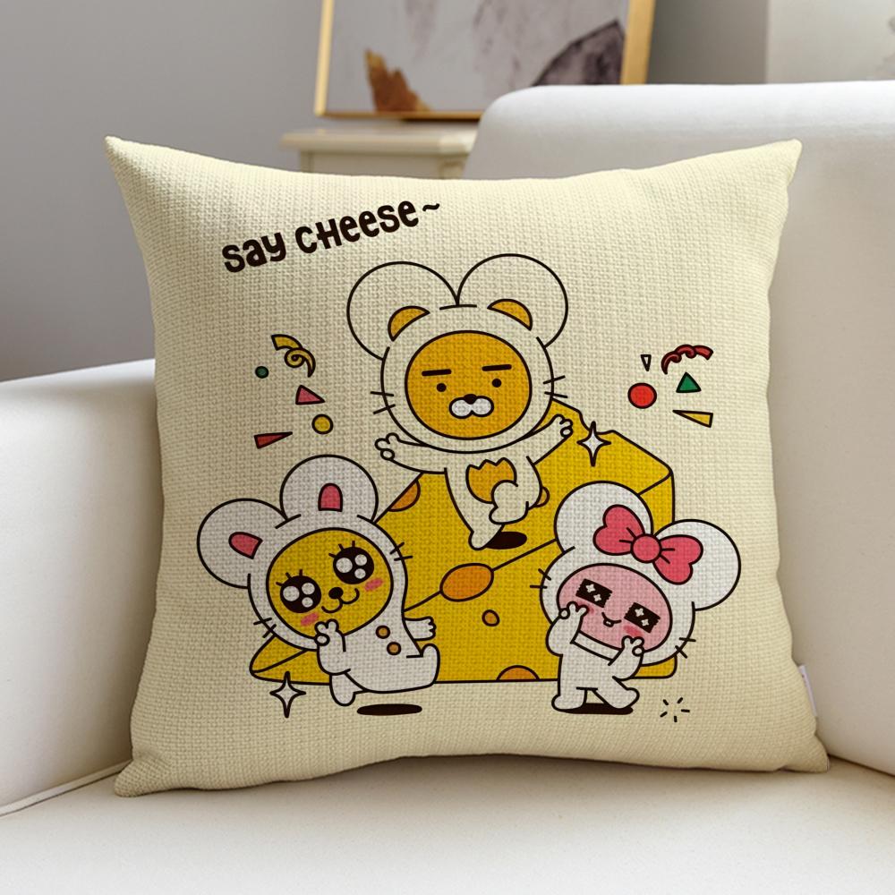 Popular KKakao FriendsS Cushion Cover Breathable and skinfriendly linen pillowcase square removable and washable cushion