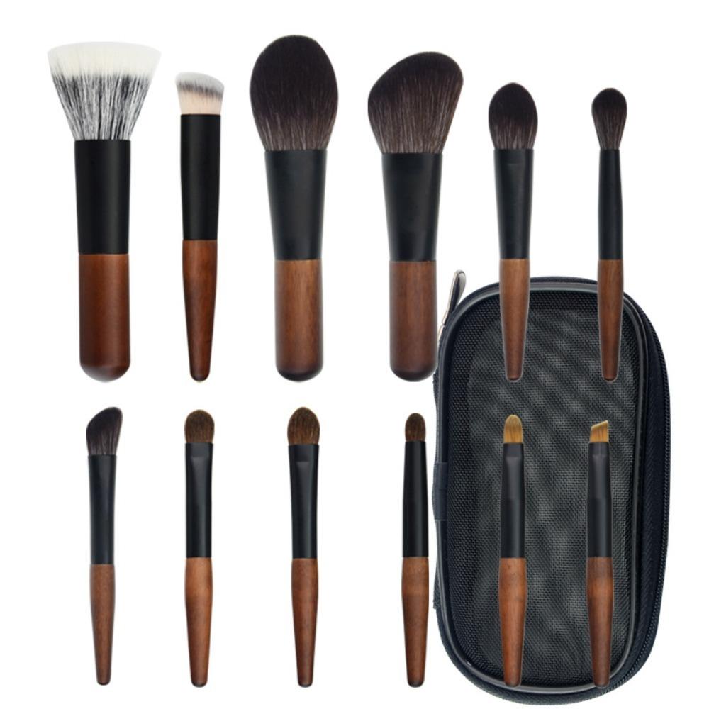 12Pcs Compact Mini Makeup Brush Set Wood Handle Concealer Brush Set Lip Liner Brush Set Travel