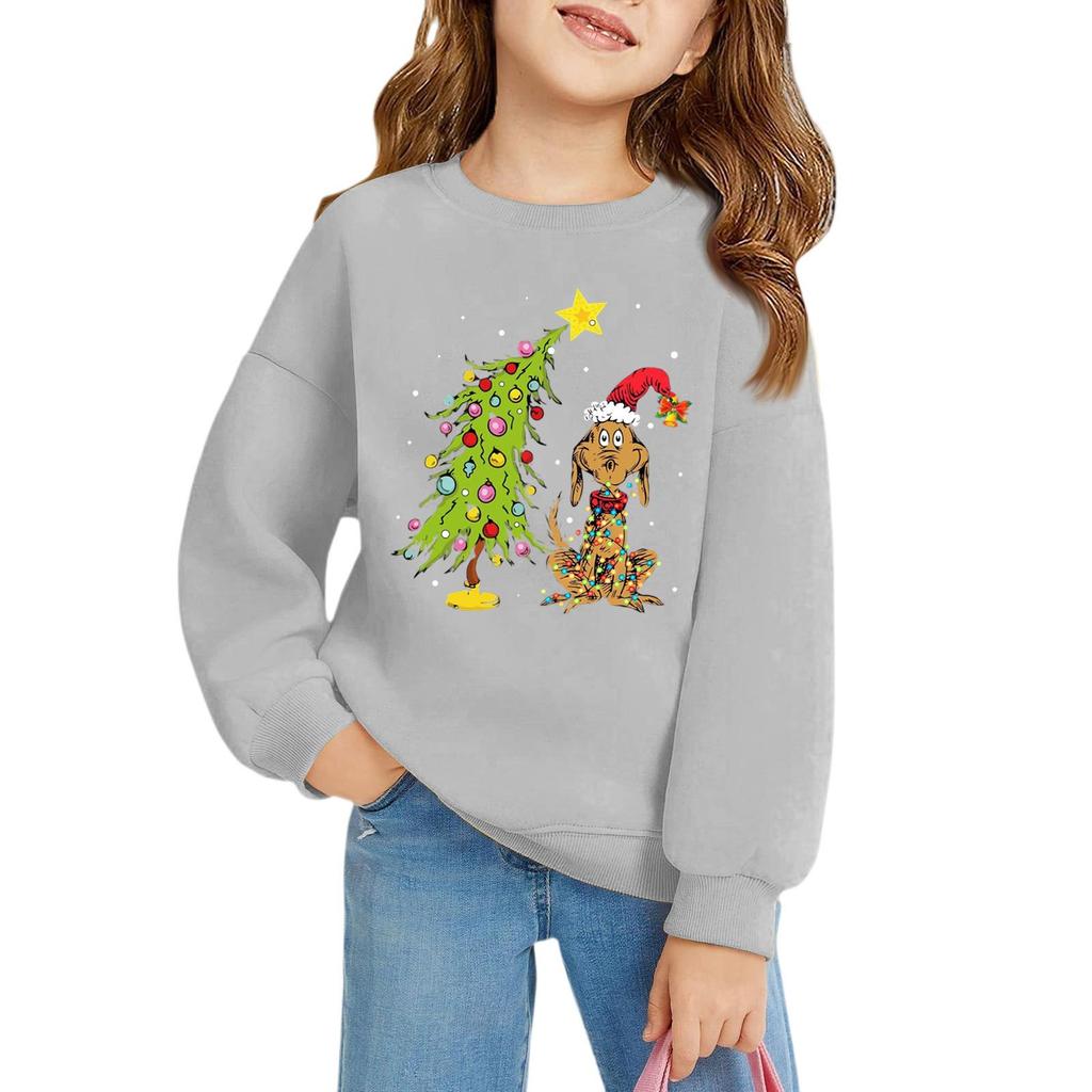 Рождественские пуловеры с круглым вырезом для девочек, детские топы с принтом