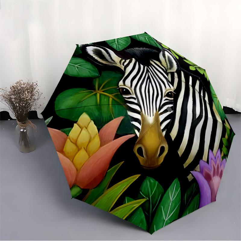 1pc Zebra Jungle Automatic Open/Close Umbrella - Compact Travel Umbrella, Gift for Birthday, Holiday yy260106077