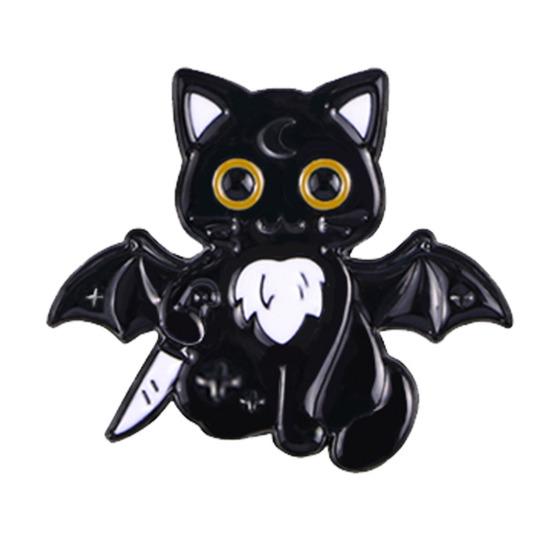 Enamel Craft Brooch Halloween Cartoon Black Cat Skeleton Shape Alloy Badge Compact Size Lapel Pin Easy to Fall Off Accessory
