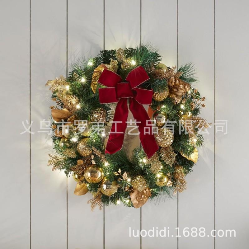 Christmas Decorations Set: LED String Lights Red Poinsettia Flowers Wreath Door Hanging Home Festive Interior