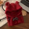 Cute Rabbit Ears Balaclava Women's Autumn and Winter Gray Hat Warm Ear Protection Beanie Trendy