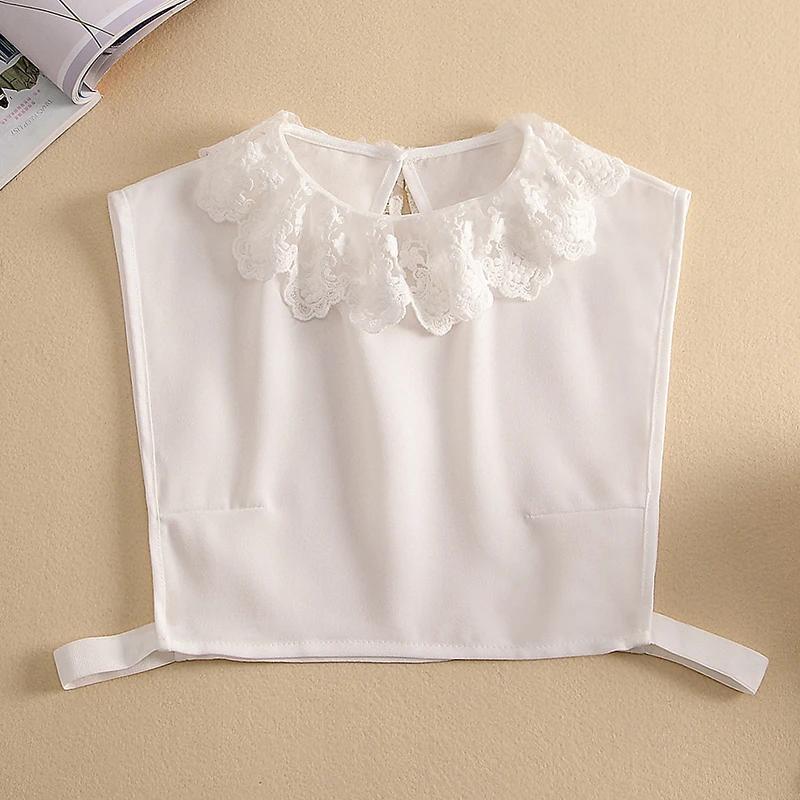 Solid Color Embroidery False Collars for Women Black White Detachable Shirt Fake Collars Blouse Top Half Shirt Decoration