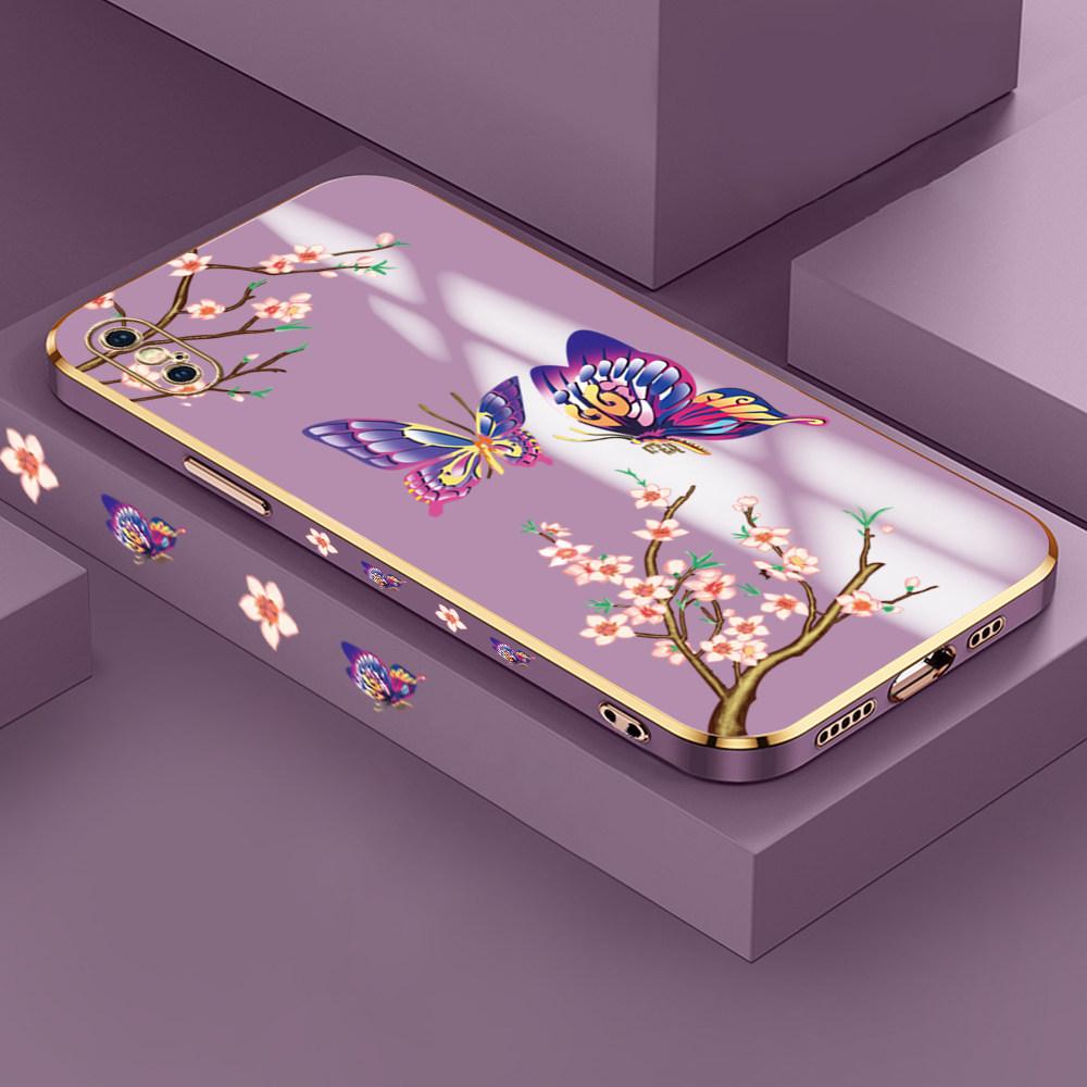 Чехол для телефона с 6D покрытием и бабочкой для iPhone 11 12 13 14 Pro Max XR XS Samsung S23 S20 S21 A51 A52 A12 A30S Plus 5G Xiaomi Redmi VIVO Мягкий чехол из ТПУ
