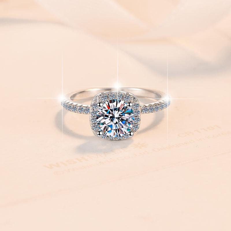 D Color Moissanite Women's Ring 1ct Luxury Inlaid Gold-plated S925 Sterling Silver Ring Engagement Diamond Ring Wedding Ring Gift for Girlfriend