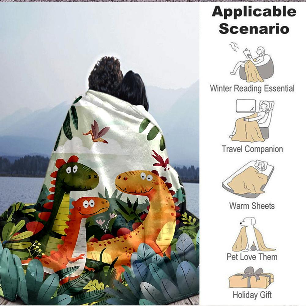1pc Dino Friends Lightweight Flannel Blanket, Comfortable and Warm Blanket, for Office and Camping Sofa Bed063