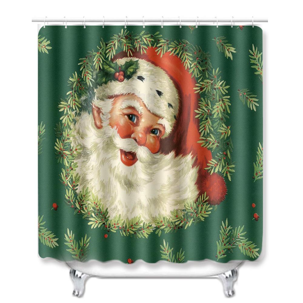 Christmas Shower Curtain Floor Mat Combination Four-Piece Set Bathroom Toilet Carpet Shower Room Mat Foot Mat