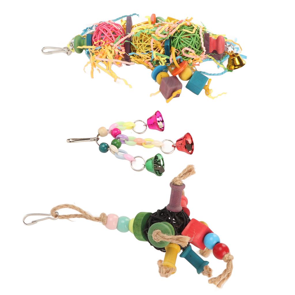 3 шт. Игрушки для измельчения птиц, красочные, снимающие скуку, подвесные жевательные игрушки с колокольчиками для птиц, попугаев