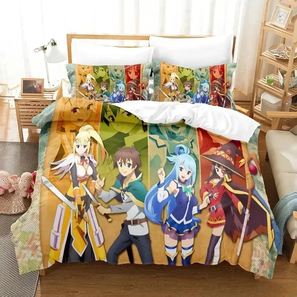 3d Каваий KonoSuba Постельный комплект с принтом с наволочкой Покрывало на кровать Мягкий Королевский размер Домашний Текстиль Взрослый Ребенок Спальня