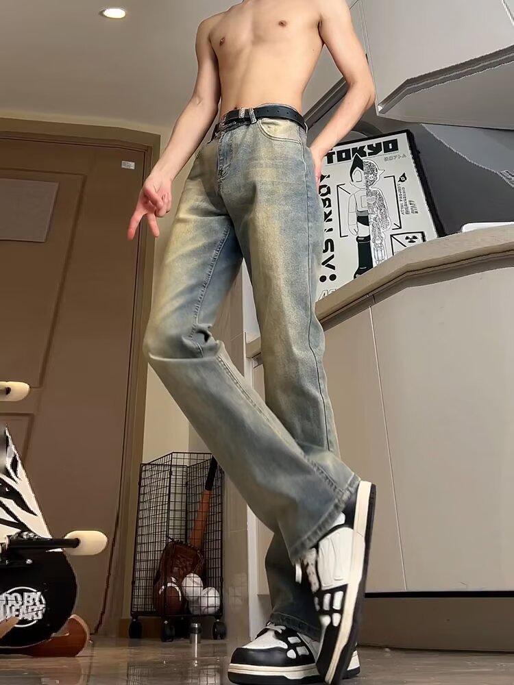 Мужские черные джинсы прямого кроя из американского тяжелого денима - Весенний тренд, Универсальный уличный стиль с микро-клешем.