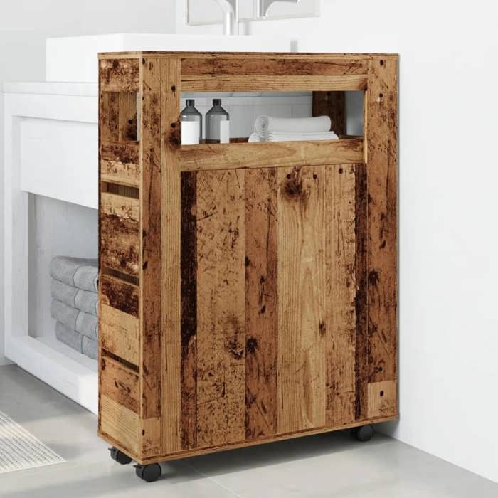 VidaXL Meuble étroit de salle de bain à roulettes vieux bois, rangement de salle de bain étroit, rangement étroit pour salle 855275