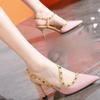 Мода 2025 Новые высококачественные женские туфли на высоком каблуке Модные ретро туфли-лодочки с заклепками Повседневные удобные с мелким вырезом Офисные сандалии-стилет