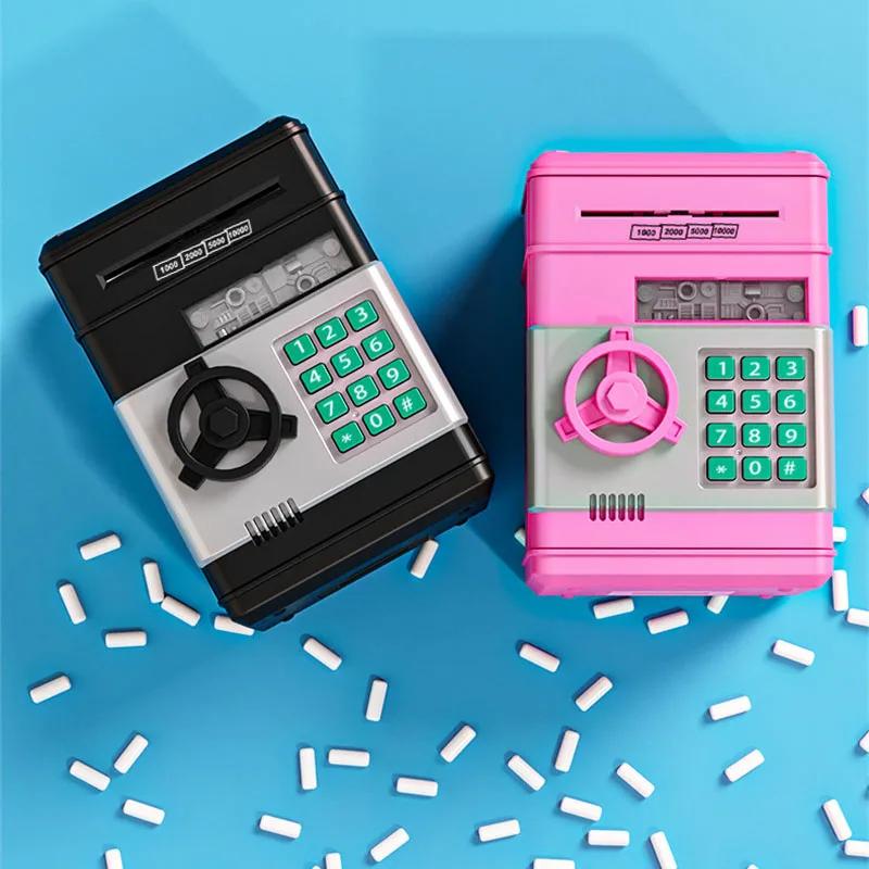 Children's ATM Safe Automatic Mini Piggy Bank Fall-proof Safe Coin Deposit Bank Anti-theft Counter Code Key Lock Toy Gifts