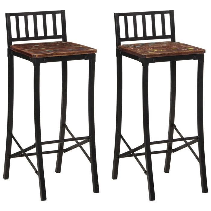 VidaXL Bar Chairs Set of 2 Solid Reclaimed Wood, Chair, Kitchen Bar Stool, Restaurant Chair 358944