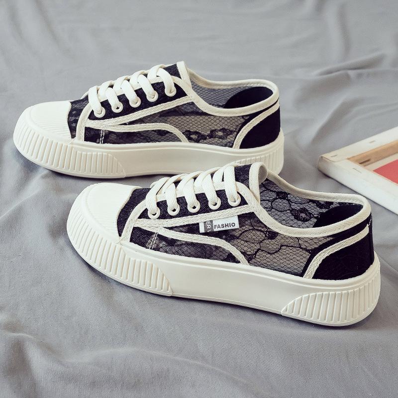 Весенне-летние кружевные сетчатые дышащие женские туфли новые универсальные парусиновые туфли кеды мягкая подошва женские туфли