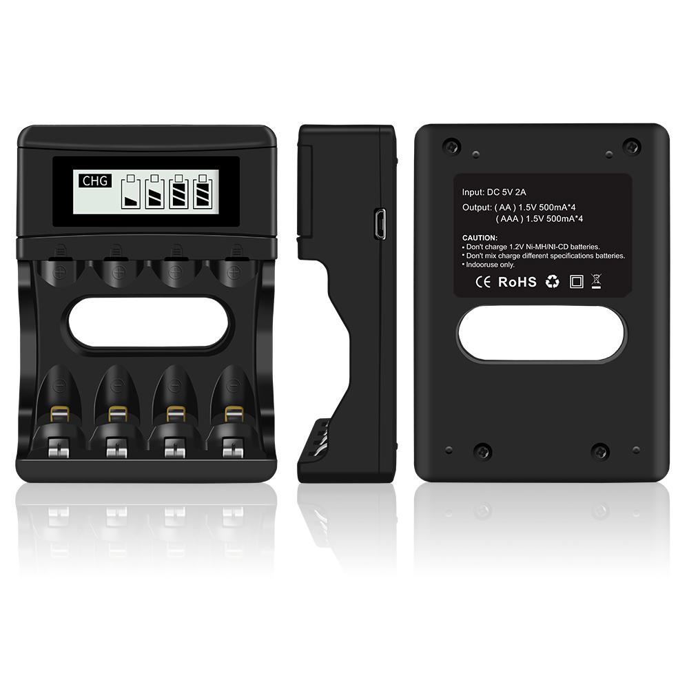 1,5 В AA AAA литий-ионный аккумулятор с 4 слотами, быстрое интеллектуальное зарядное устройство, ЖК-дисплей, литий-ионная аккумуляторная батарея 2A, 3A