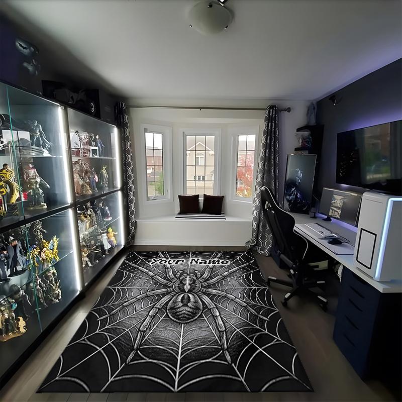 1PC Custom Name "Spider Web Design" Theme Floor Mat Ideal for Living Room, Game Rooms, Office, Bedroom,Floor Mat Playful Design