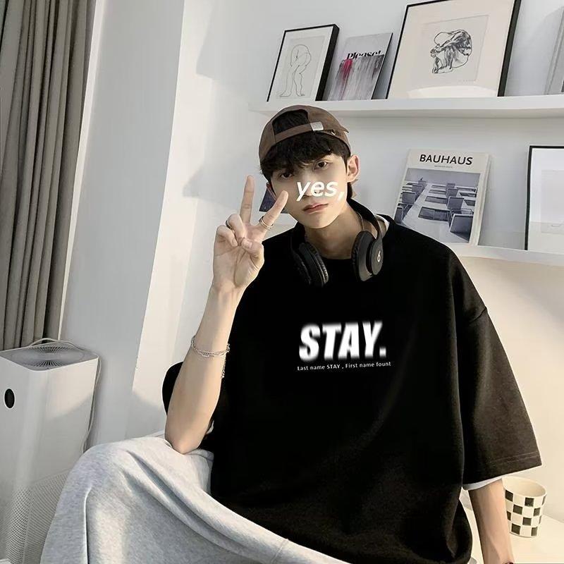 Men T-Shirts Letter Graphic Print Fashion Brand Tees for Men Oversize Tshirts Men Clothing Casual Tee Man Summer Korean Retro