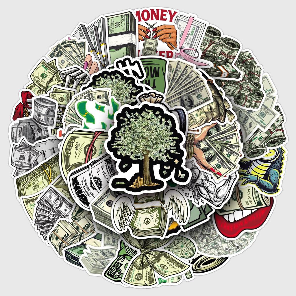 50 Cartoon Dollar Graffiti Stickers: Creative Money Symbol Decals for Cups, Phones, Computers, and Journals