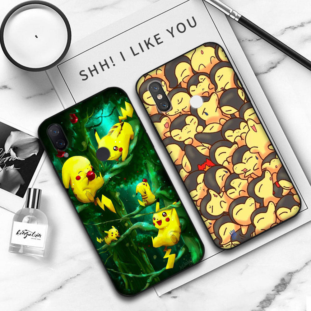JP38 Pokemon Pikachu Black Soft Case for Xiaomi Poco X6 X4 M5 M6 F5 F6 C65 C55 C50 C51 C40 Pro Redmi 14C A3X 13C 12C 11T 10A 9C Note 7 6 8A Plus