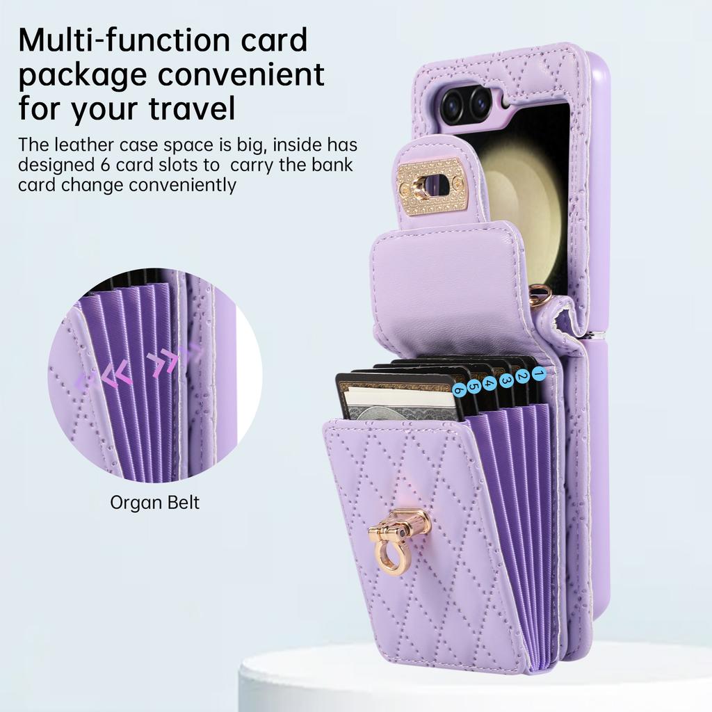 Длинный чехол через плечо с ремешком для Samsung Galaxy Z Flip 5 4 3 Flip5 Flip4 5G, кожаный кошелек с металлической пряжкой и слотом для карт