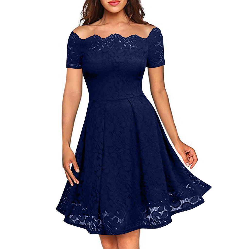 Women's Fall Off Shoulder Floral Maxi Dresses Formal Short Sleeve Cocktail Wedding Guest Dress